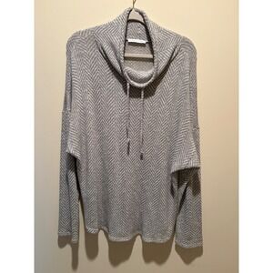 Chris & Carol Grey Herringbone Cowl Neck Sweater Women Large Oversized Knit Top